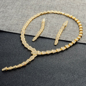 2pc Gold Plated Zirconia Stone Earring and Necklace Set