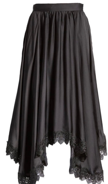 Silky Black Handkerchief Hemline Flowy Skirt