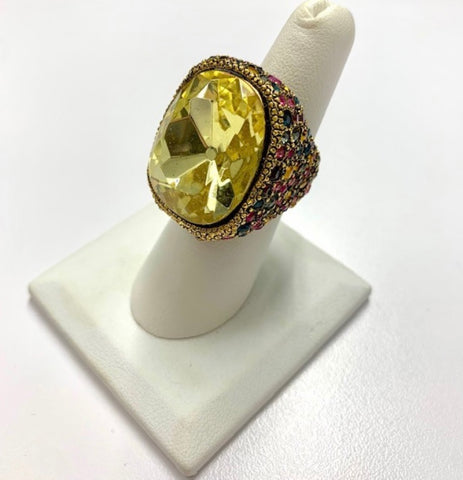 Gold plated Jonquil center Multi Color Cocktail Ring