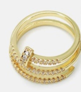 Gold Plated Circular Nail With Zirconia Ring