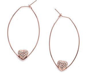 Rose Gold Pave Heart Hoop Necklace