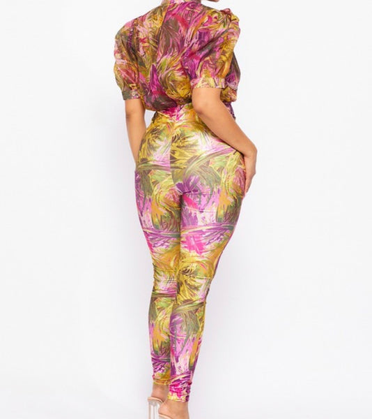 2Pc Floral Rayon and Spandex Set
