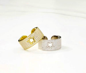 Gold/Silver  Zirconia Star Open Adjustable Ring