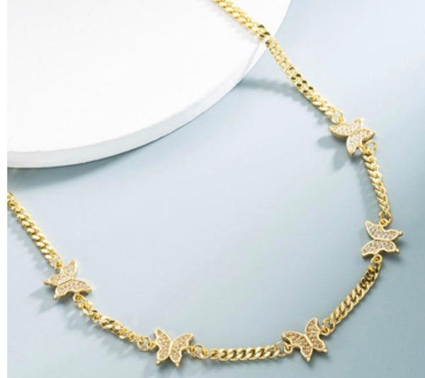 Gold Plated Inlaid Butterfly Zirconia Necklace